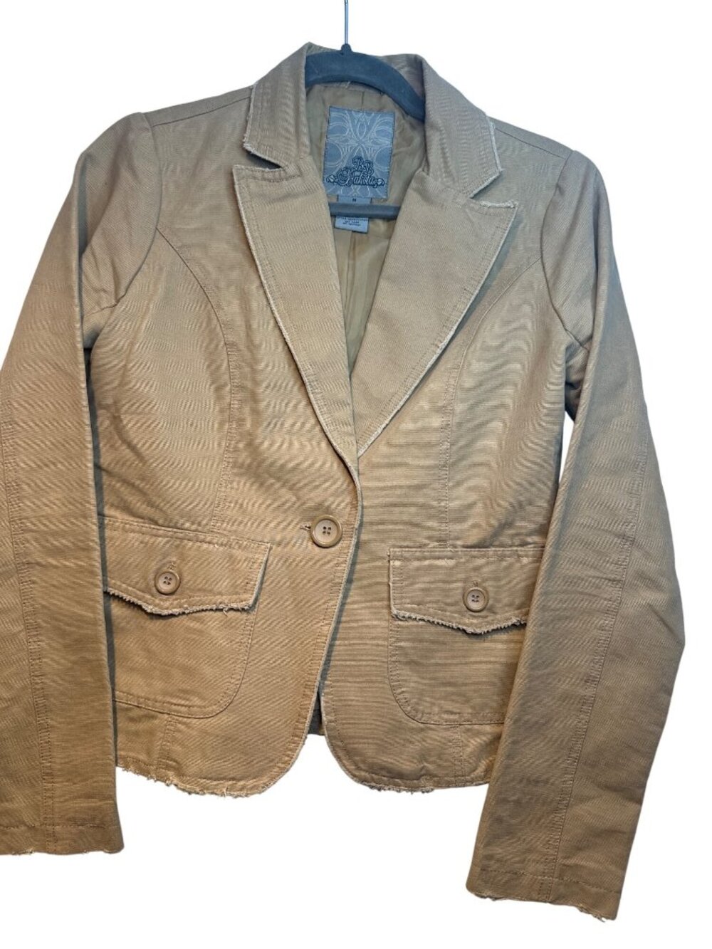 BB Dakota Womens Khaki Distressed Button Down Blazer Size M Y2K Preppy Old Money